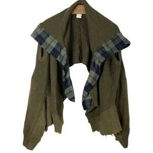 MARC LE BIHAN Cardigan Sweater OS FRANCE Wool Raw-Hem Plaid-Sailor-Collar CutOut